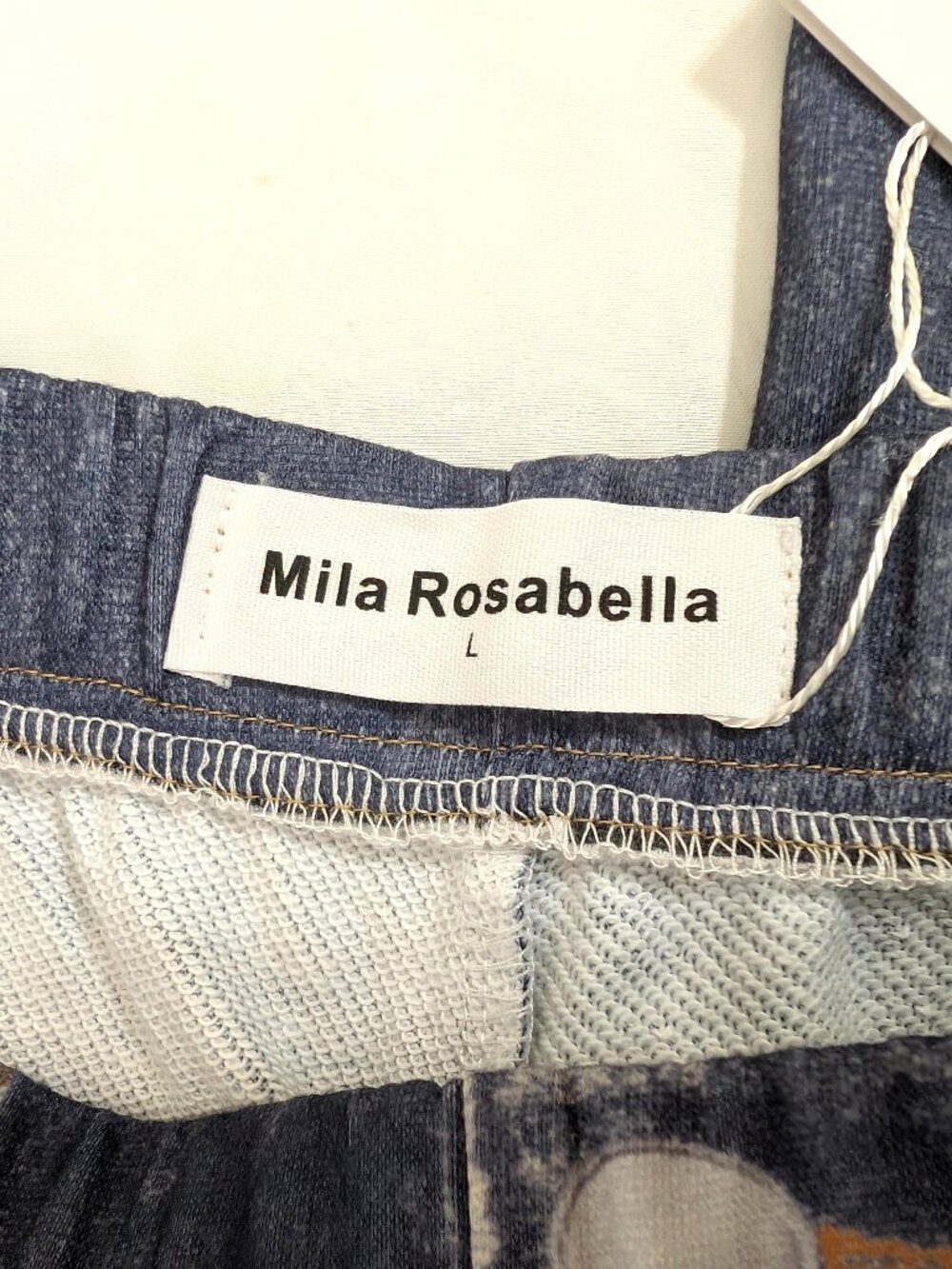 Mila Rosabella Dark Blue Wide Leg Knit Denim-Effect Pants Large Sweatpant Jeans - Picture 9 of 14